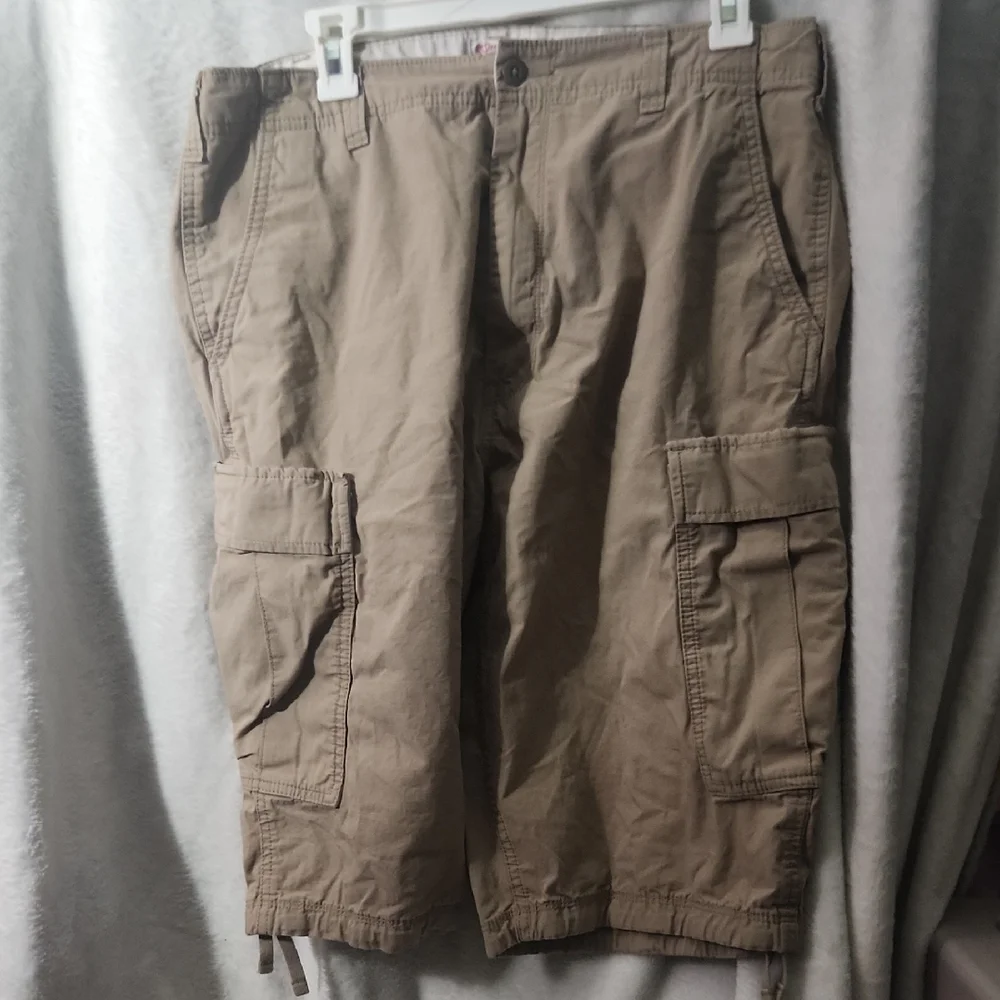Levi Strauss &‎ Co Mens Khaki Tan Cargo Shorts Ripstop Drawstring Hem Pockets